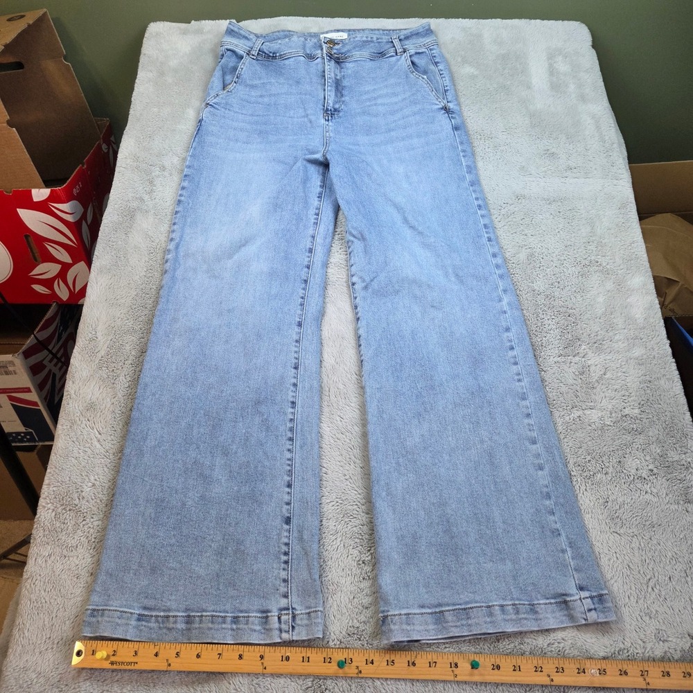 Risen Jeans Wide Leg Denim Womens 1X High Rise Double Button Light Wash RDP5765X